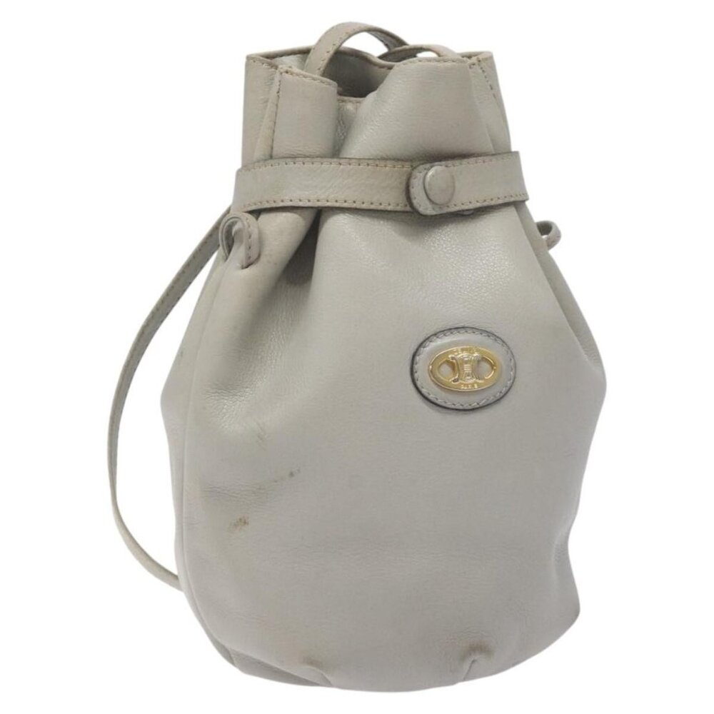 Authentic CELINE Shoulder Bag Leather Light Blue Gold - Picture 1 of 16